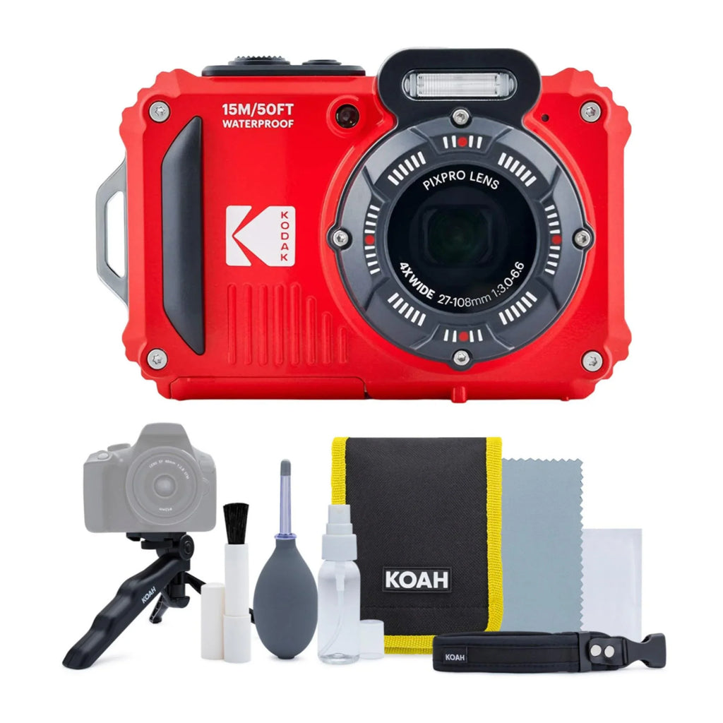 Camera Pixpro Kodak Shockproof (Red) Bundle 16MP 2.7-Inch WPZ2 Waterproof LCD 4x
