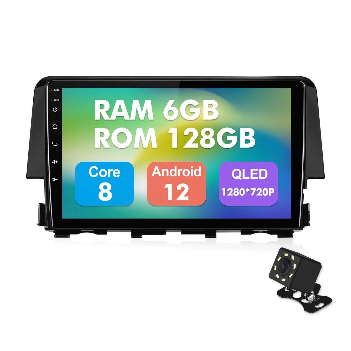Android Carplay/Android Din Radio with Honda Double Inch 2016-2020 Civic for Wireless Car SWC Built-in Auto Backup Camera 9 6+128G Touchscreen 12 Stereo AUX-in