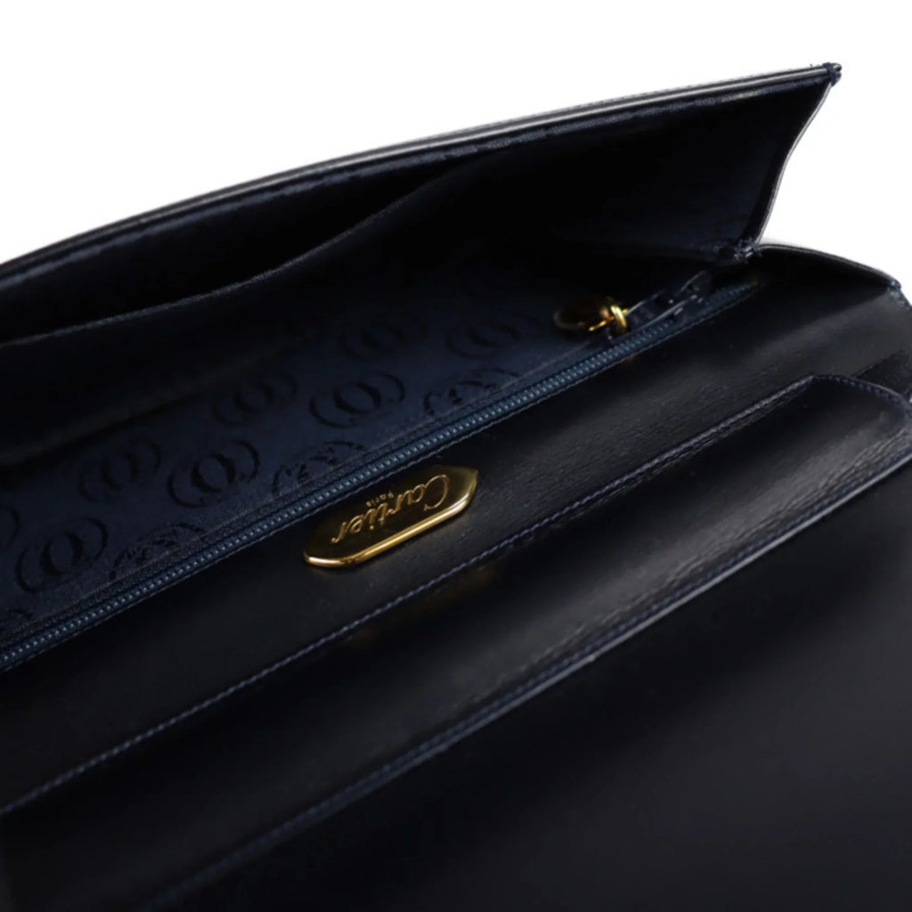 sapphire leather line navy Pre-Owned (Good) dark shoulder Cartier calf 2WAY bag CARTIER clutch