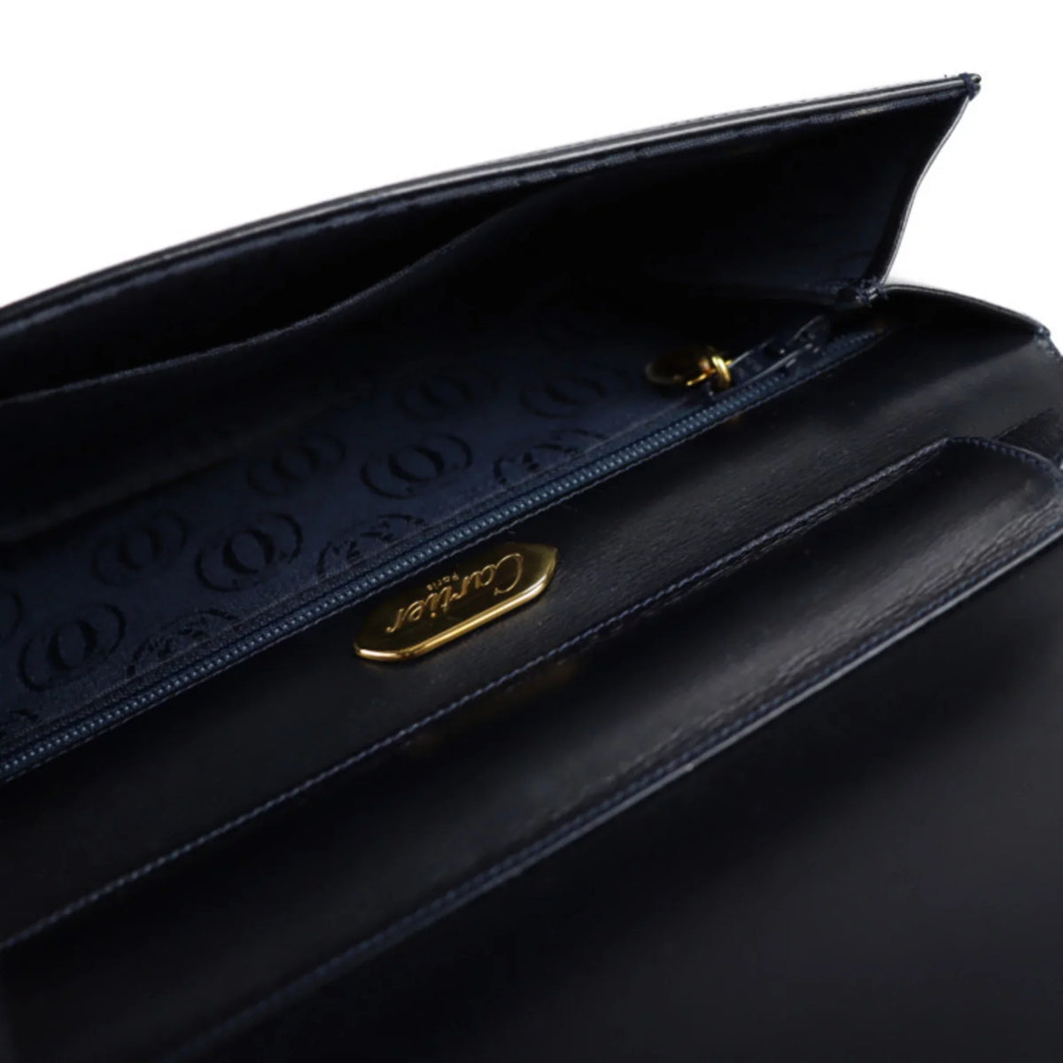 sapphire leather line navy Pre-Owned (Good) dark shoulder Cartier calf 2WAY bag CARTIER clutch