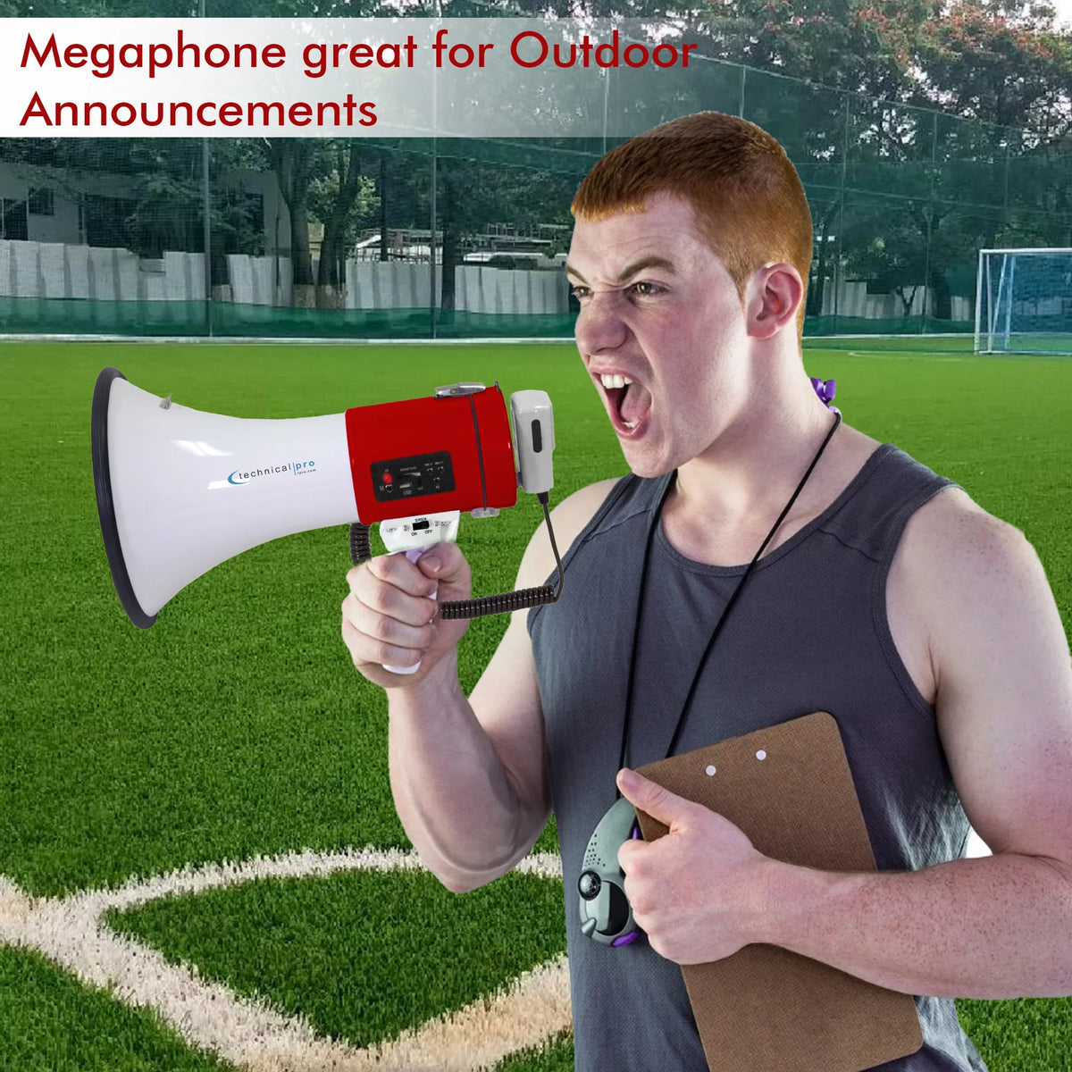 Microphone, Lightweight Detachable - Red Outdoor w/ Pro PA Portable Detachable Strap Bullhorn Speaker Professional Cheer Technical Siren, Voice And for Police 75-Watt leading Megaphone