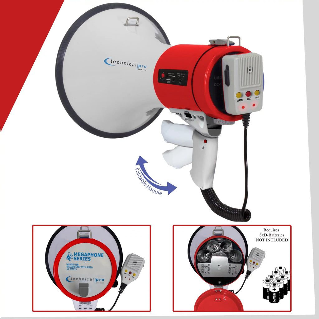 Microphone, Lightweight Detachable - Red Outdoor w/ Pro PA Portable Detachable Strap Bullhorn Speaker Professional Cheer Technical Siren, Voice And for Police 75-Watt leading Megaphone