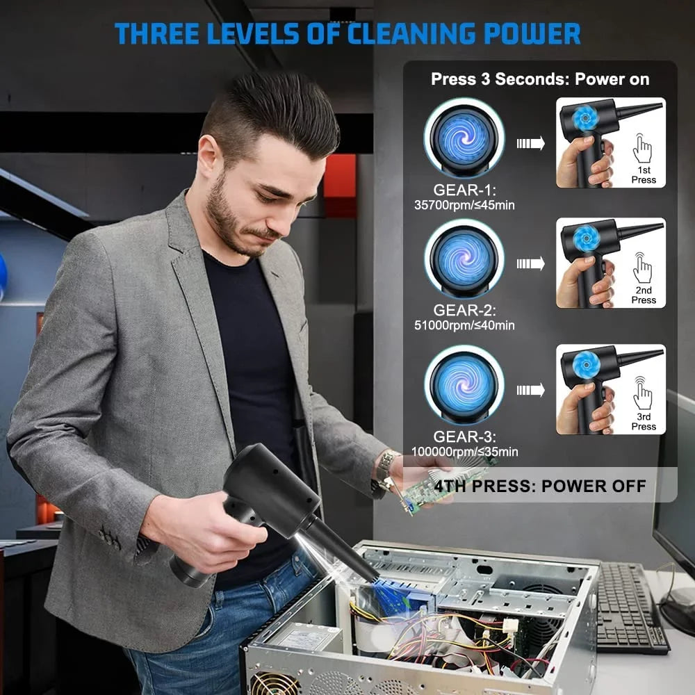 for Cordless Compressed Good 100000RPM Air Air 7600mAh 3 Cleaner Compressed Duster, Duster & Reusable Office, Cans Computer Electric Keyboard Adjustment, Rechargeable Gears Air for Replacement