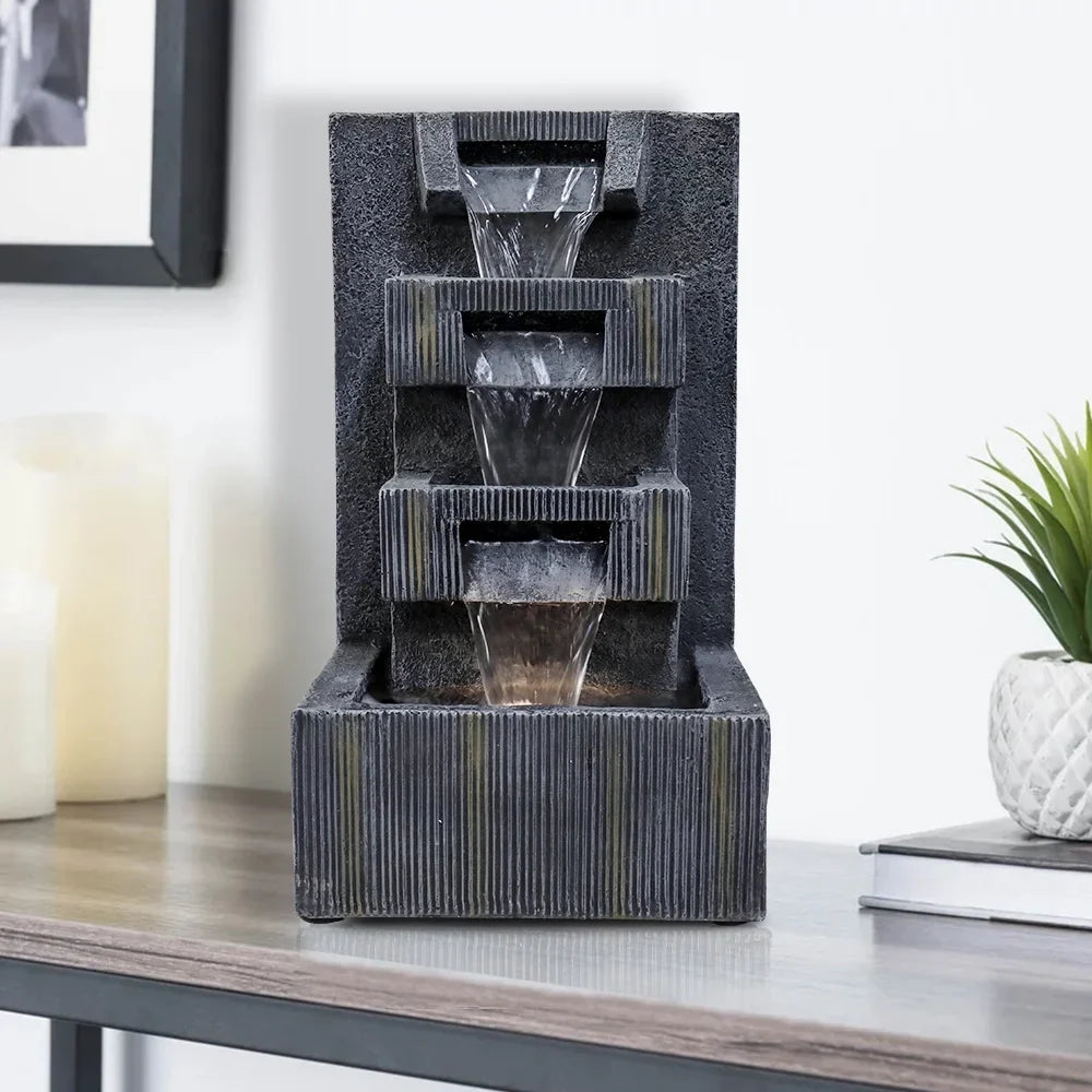 '- Fountain Water Ambiance - & Soothing LED Grey Tabletop Sounds LED