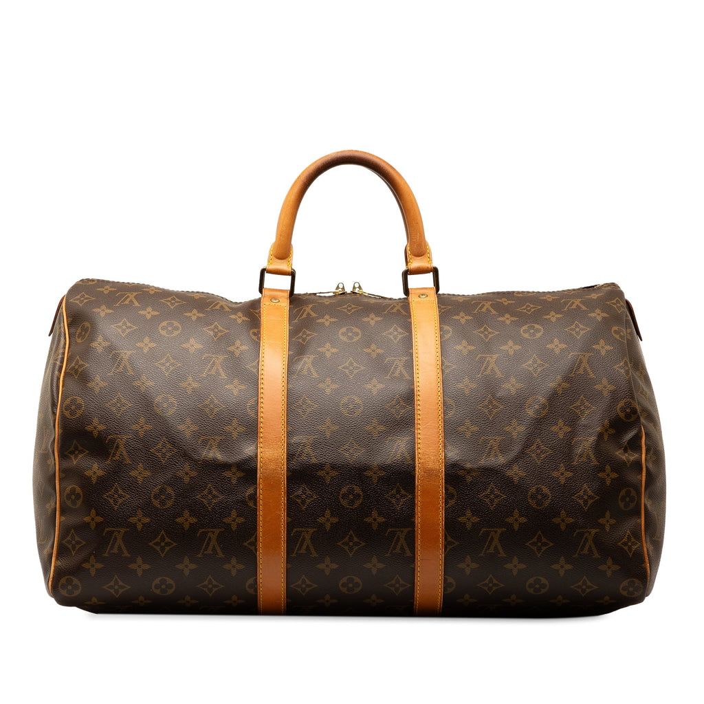 Travel Vuitton Keepall Unisex Brown WeekenderBag (Good) 50 Pre-Owned Bag Monogram Canvas Louis Authenticated