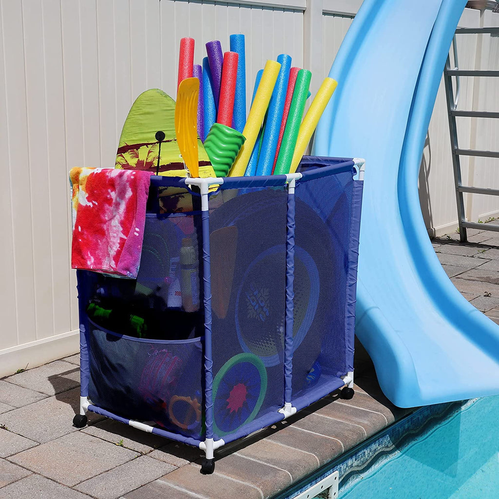 Floats, Blue x L Storage White Essentially Bin, Rolling Pool / Style Toys Yours 25.4" Large, x 37.5" 455102 W Organizer Equipment (35" Balls, H), and Mesh