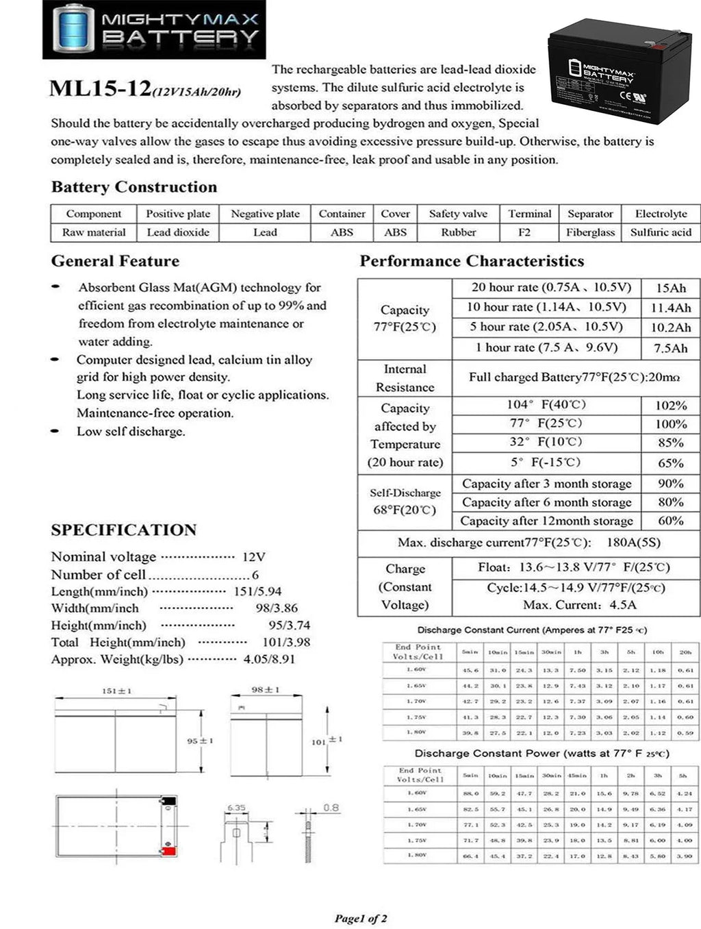 Replacement 15AH 12V Scooter Battery Electric for 500W Pack 6 - EVO