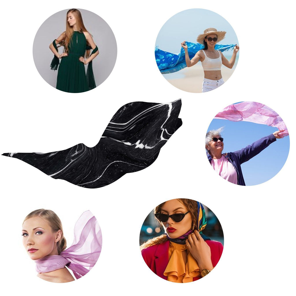 Black Wraps for Silk Neck Shawls FREEAMG Headscarf Wraps Scarf Hair Sunscreen Women Marble Large Oblong Long Gift Packed