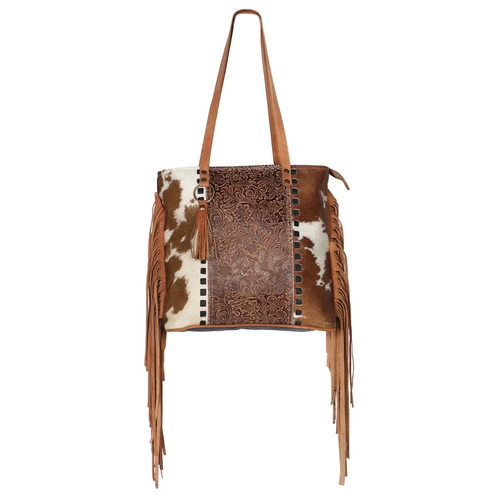 KB596 Genuine KB Leather Hair-on handbag western Wool bag purse Upcycled Embossed OHLAY women TOTE