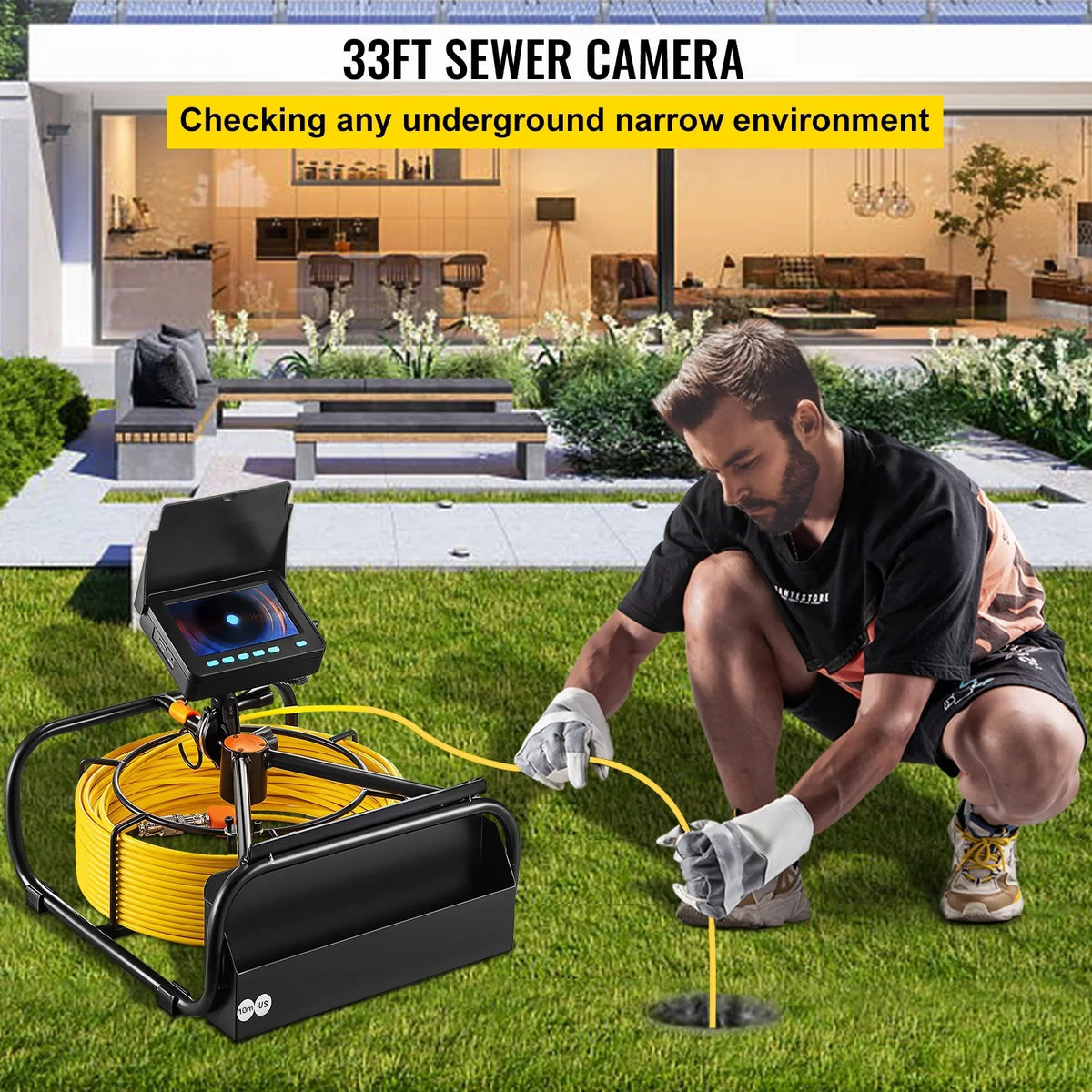 Sewer Camera LEDs Inspection Camera SKYSHALO Battery, 4.3 Cable 8500MAH Inspection Monitor Camera Camera IP68 Function Lithium 10M Waterproof TFT with Pipe Duct in. Pipeline 6PCS 32.8FT LCD DVR Screen
