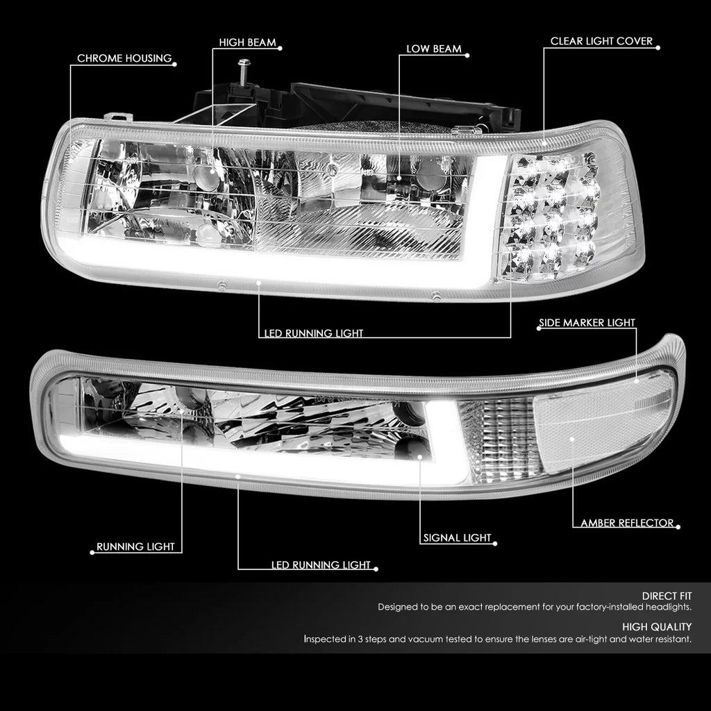 1999 Lamps Suburban DNA 04 2500 Chrome/Clear HL-LB-CSIL99-CH-CL1 Headlight Signal Silverado Truck 2000 to LED 03 Chevy Fits Bumper 05 Motoring to DRL 01 2006 2002 1500 Tahoe