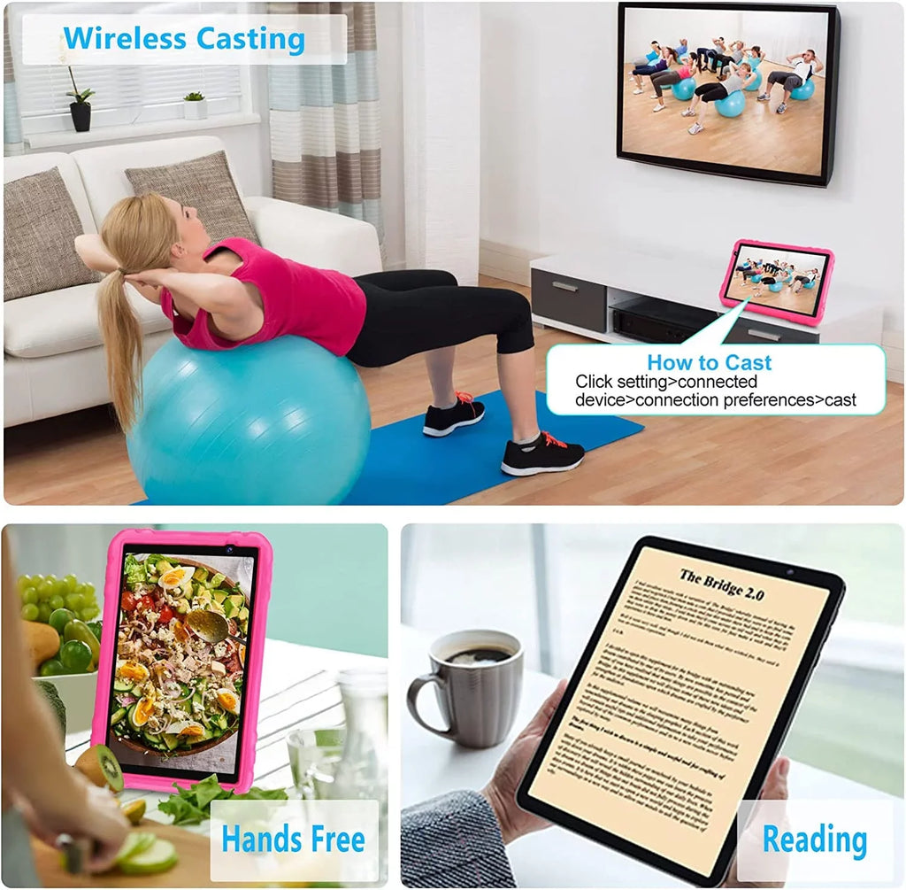 Screen Tablets Split inch Case 4GB Tablet ROM HD Pink Touchscreen Kids IPS 10 RAM Drop-Proof 11 Wifi Android 64GB