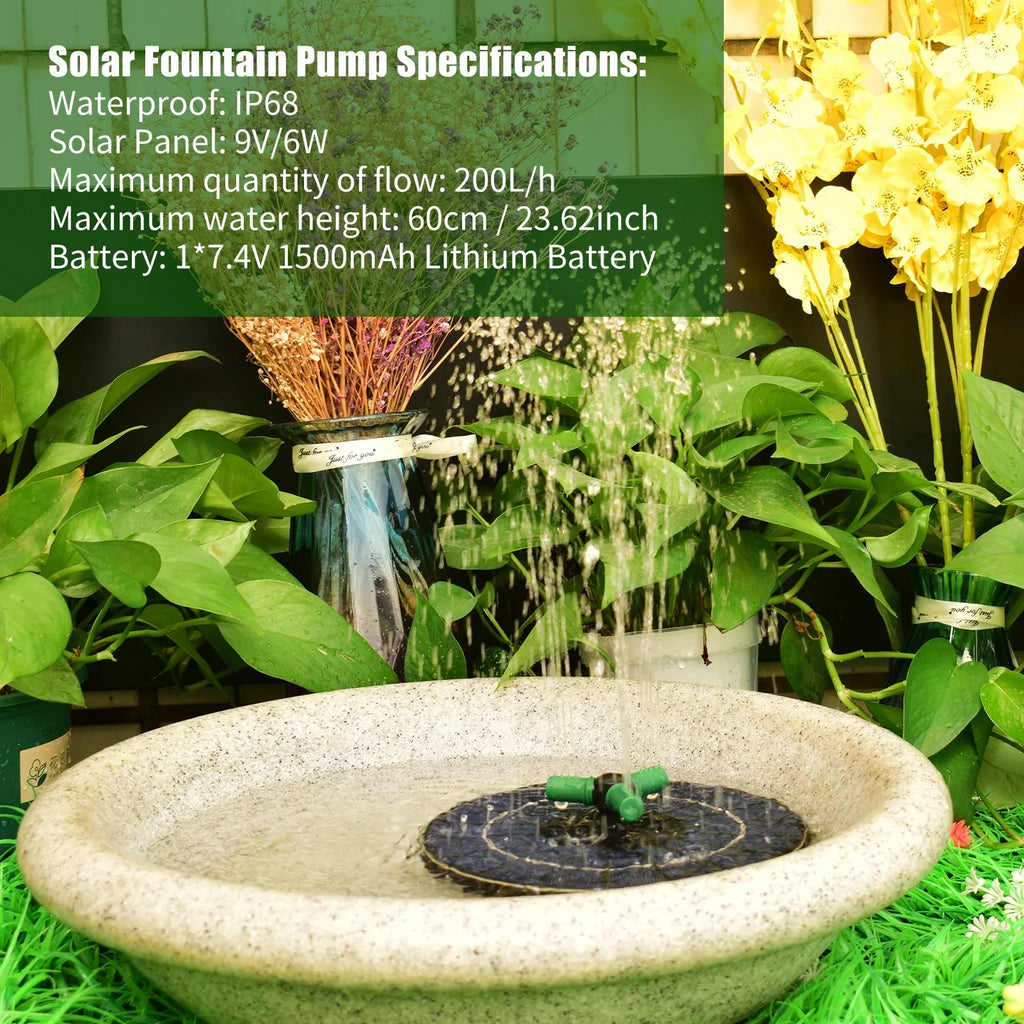 With With Light Solar Garden Pump Auto-Shut Inch Colorful 9 LED Bath Fountain Bird for 6W Small off Battery Rotatable Pump Fountain Water Pond Solar Nozzle
