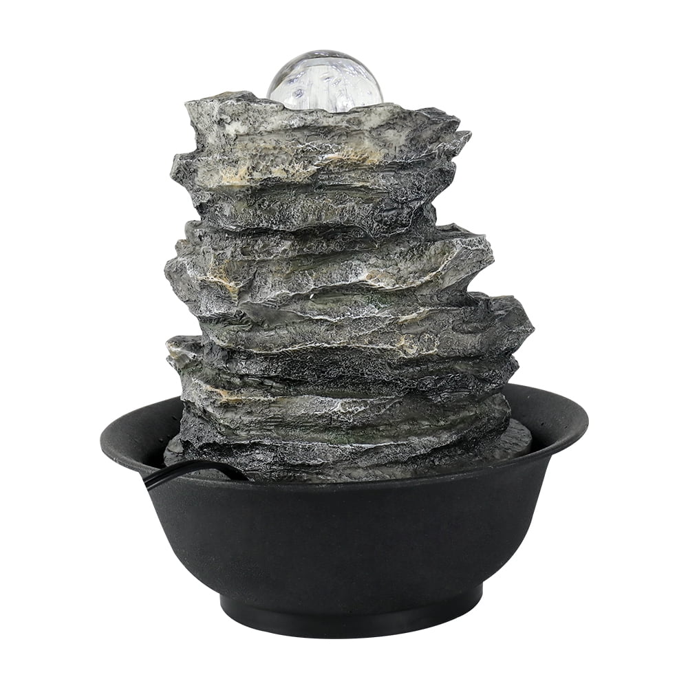 High 8.3-inch Tabletop Water Lights and LED Cascading 4-Tier Rock with Decor Fountain Falls for Office Home