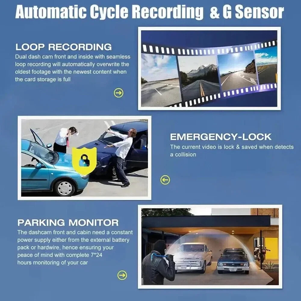 HD G-sensor Recorder Dash Cam Lens Camera 1080P Car Front/Rear/Inside G·PEH Dual Video