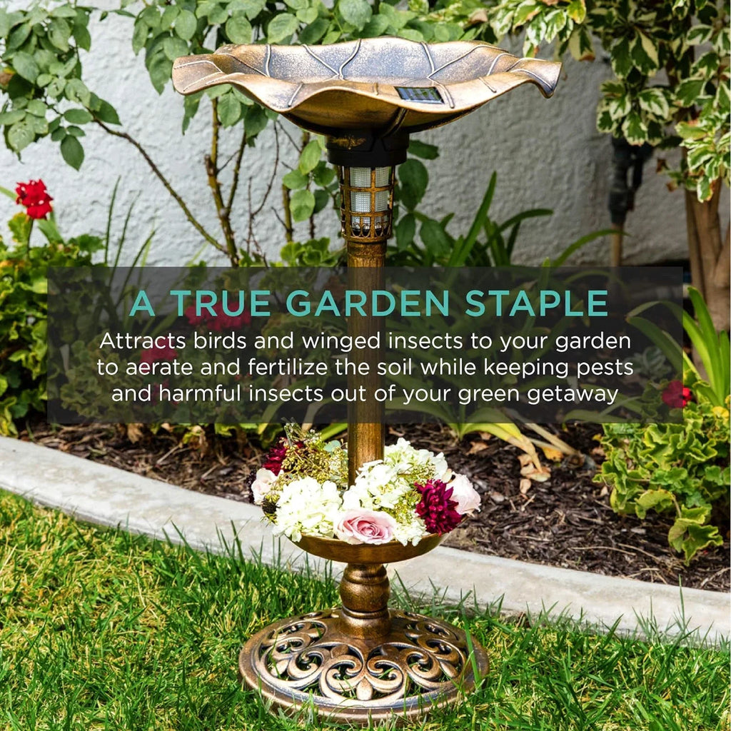 Bath Accents Lighted Garden Bronze Pedestal Integrated Panel, Solar Fountain Outdoor For W/Planter, Lawn, Scroll Decoration -