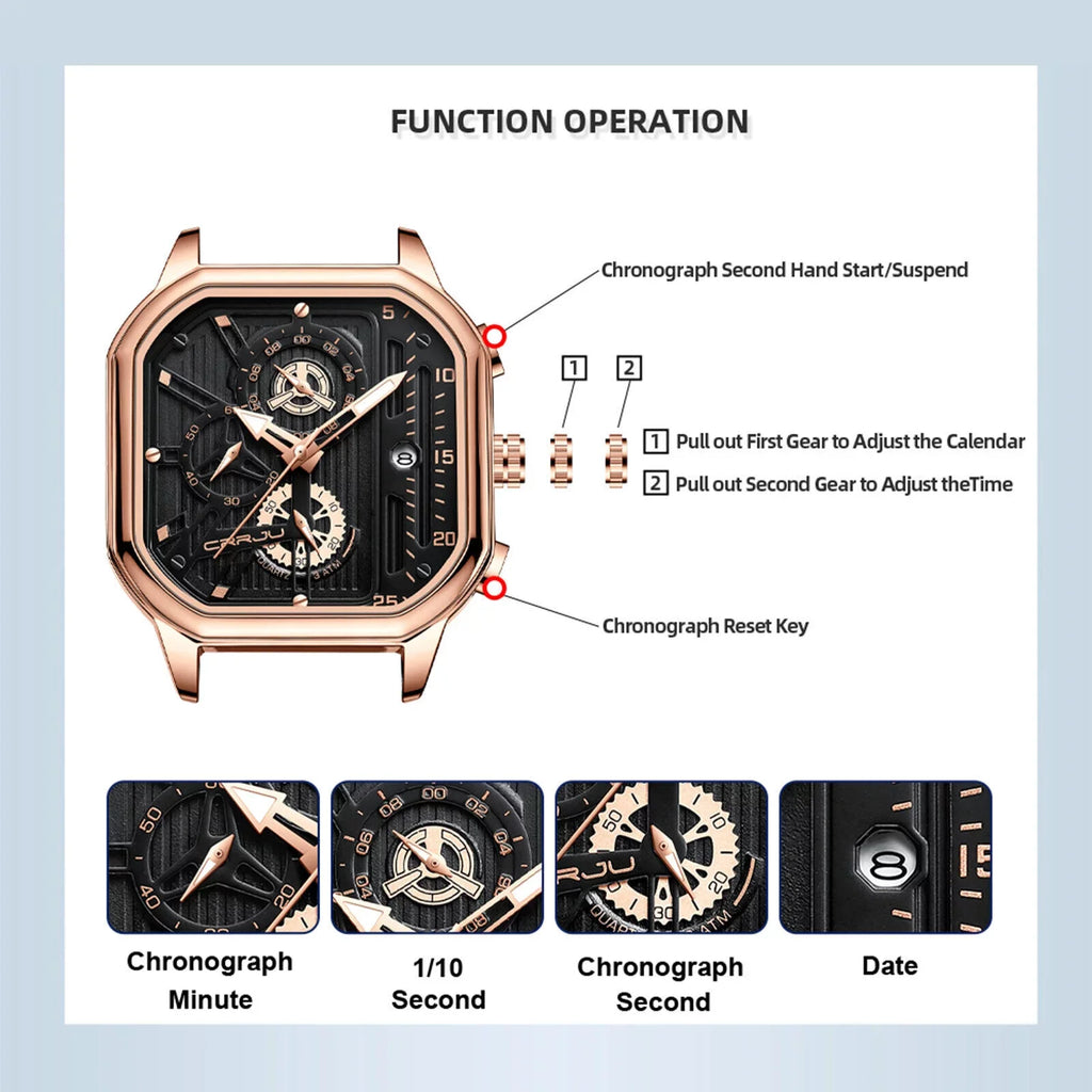 Quartz Date Watch Business Luminous Waterproof Chronograph Men's Leather Luxury