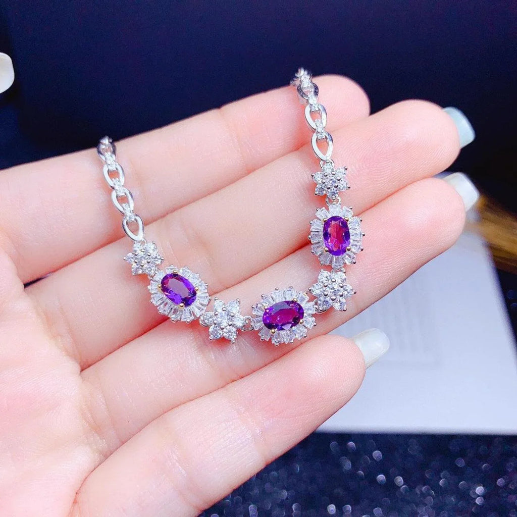 Sterling Bracelet Luxury Gold Natural Silver S925 Plated Light Women Amethyst Inlaid 18k