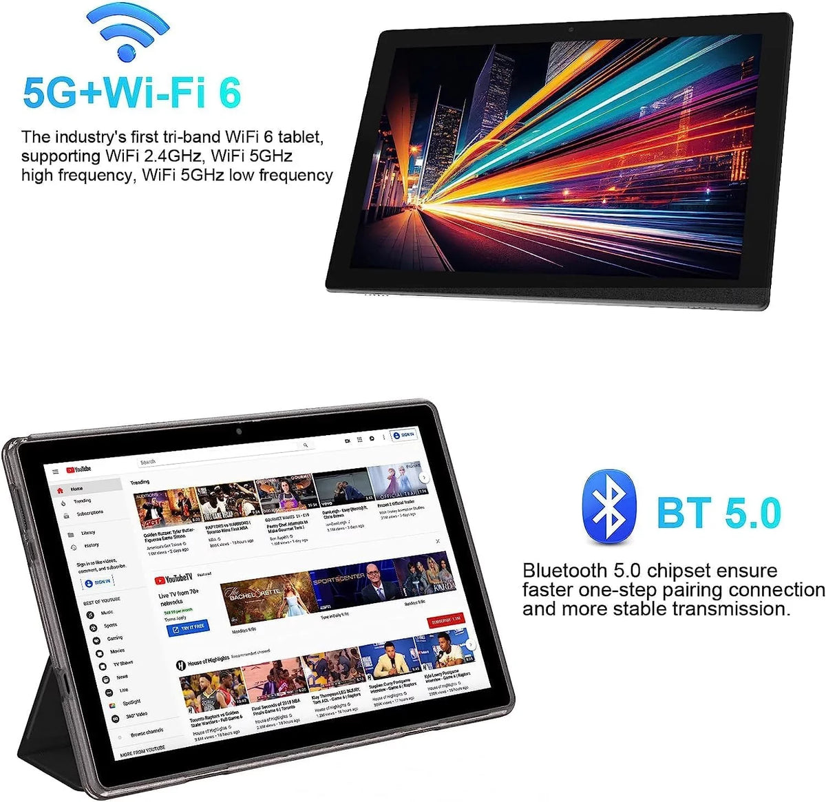 Inch 5G ROM/1TB 6 Android Tableta, Quad Computer Camera, Certified Wi-Fi Core HD 6GB PC, RAM BT Screen, Tablets 8MP 128GB Case(Black) GMS 10 Google Touch 11 Expandable with IPS Tablets, Leather Tablet