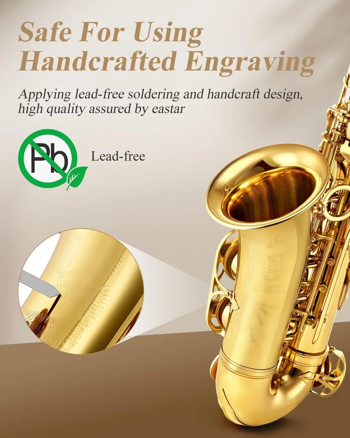 Saxophone Kit Orchestra Flat Instruments Gold Student Sax Stand AS-II Band Alto with Beginner Lacquer School Full Eastar E