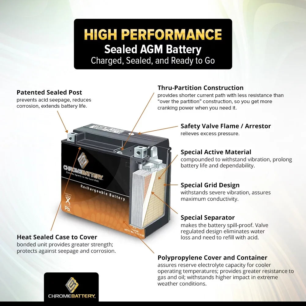 Battery Arctic Battery for YTX14AHL-BS Snowmobile Ah, (14AHL-BS Chrome 1993 CCA) Volt,12 Cat Cougar 12 210
