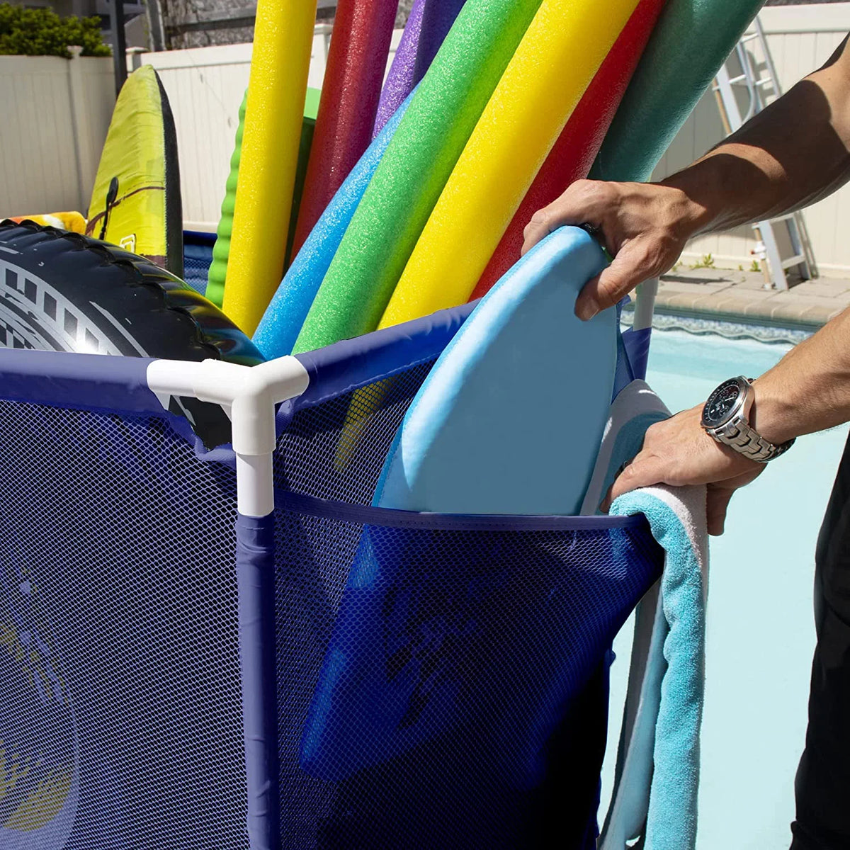 Floats, Blue x L Storage White Essentially Bin, Rolling Pool / Style Toys Yours 25.4" Large, x 37.5" 455102 W Organizer Equipment (35" Balls, H), and Mesh