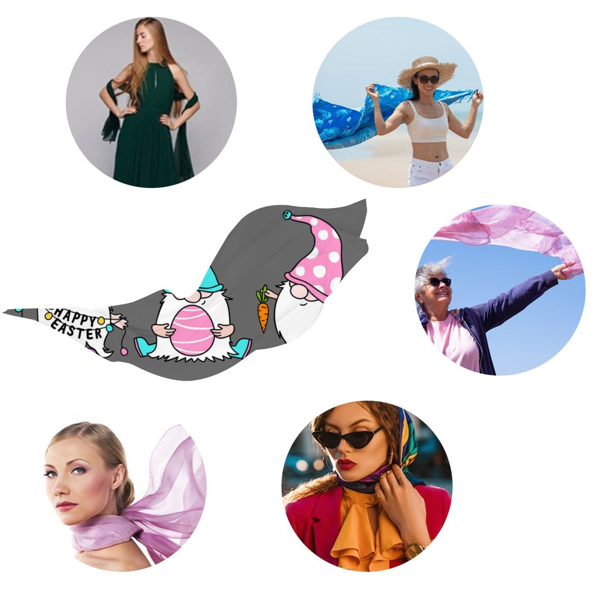 Women Scarf Shawls FREEAMG Hair Headscarf Large Neck for Packed Oblong Wraps Gnomes Easter Long Wraps Silk Gift Sunscreen