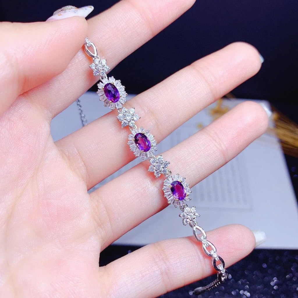 Sterling Bracelet Luxury Gold Natural Silver S925 Plated Light Women Amethyst Inlaid 18k