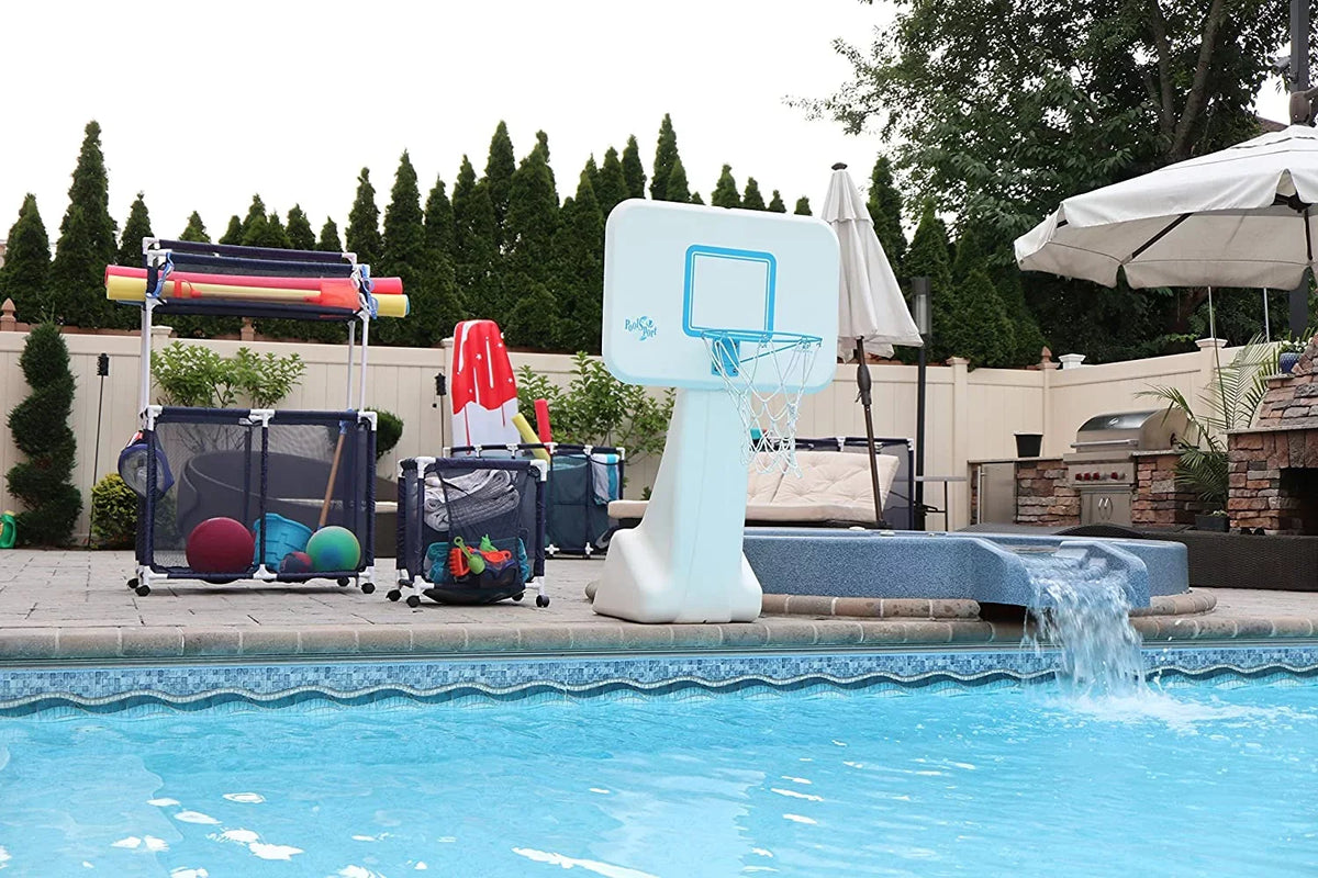 Floats, Blue x L Storage White Essentially Bin, Rolling Pool / Style Toys Yours 25.4" Large, x 37.5" 455102 W Organizer Equipment (35" Balls, H), and Mesh