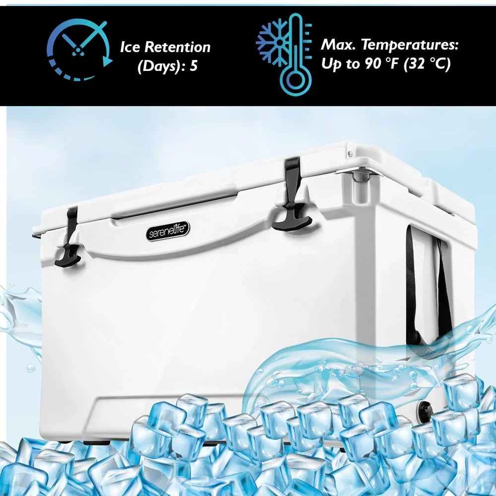 Lightweight Portable (White) Quart W/ Cooler Handles Travel Heavy-Duty Cooler Ice Box 50 SereneLife