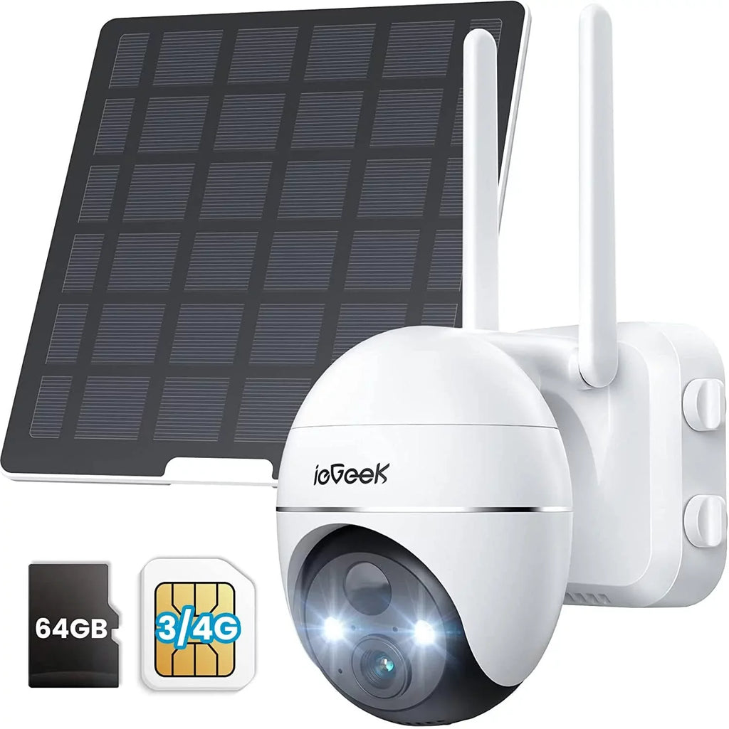 Solar Camera WiFi No LTE QHD, Security Surveillance Included Vision, 2K Card Camera, Night SD 360° Cellular SIM&64GB Powered, Color 3G/4G PTZ, Outdoor, Wireless,