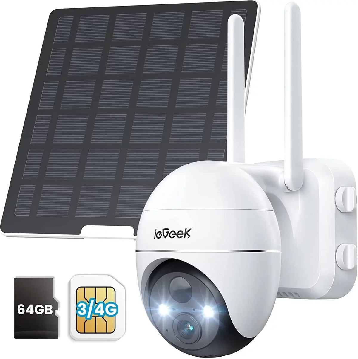 Solar Camera WiFi No LTE QHD, Security Surveillance Included Vision, 2K Card Camera, Night SD 360° Cellular SIM&64GB Powered, Color 3G/4G PTZ, Outdoor, Wireless,