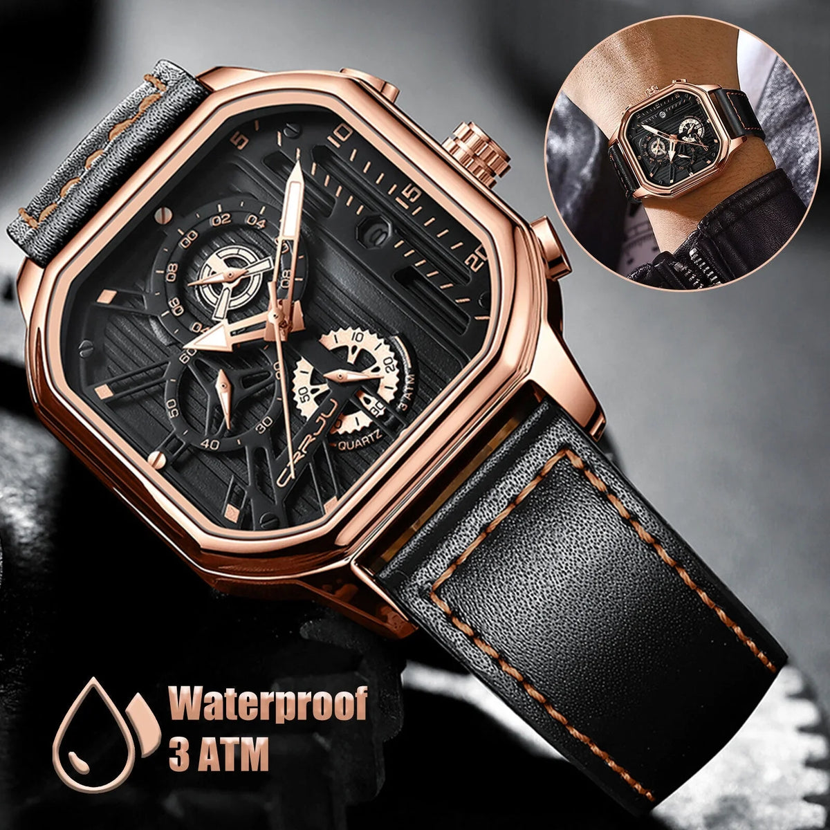 Quartz Date Watch Business Luminous Waterproof Chronograph Men's Leather Luxury