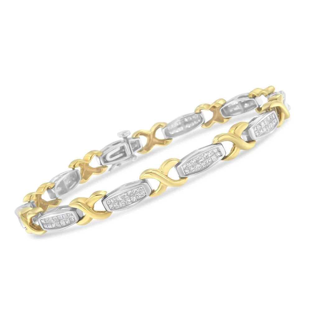 Invisible-Set White Bracelet X-Link 2 Gold Diamond TDW 14K SI1-SI2) (G-H, Carat Tennis and Yellow