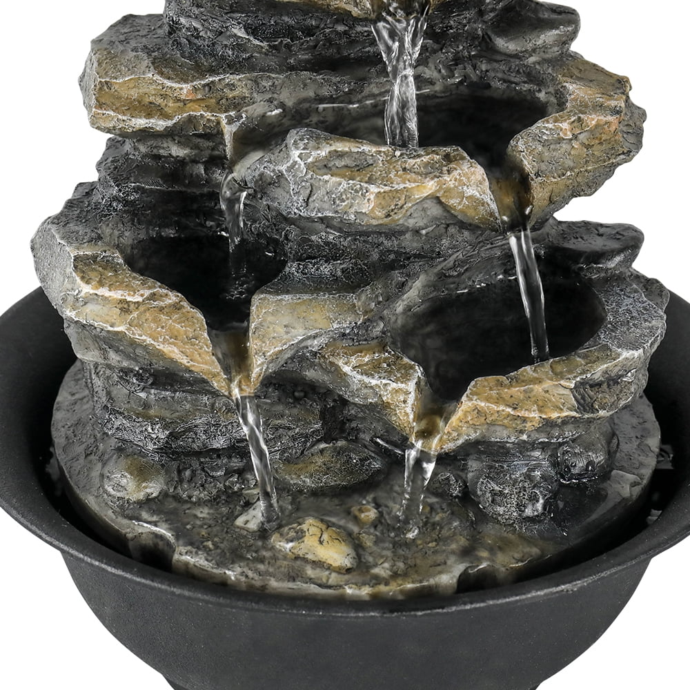 High 8.3-inch Tabletop Water Lights and LED Cascading 4-Tier Rock with Decor Fountain Falls for Office Home