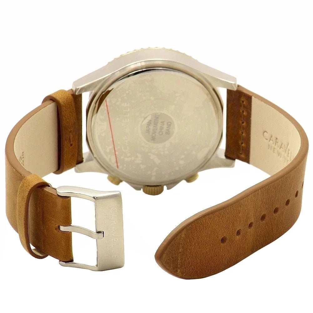 Watch Blue Strap Sport Leather Men's Dial Brown Chronograph 45A135 Caravelle