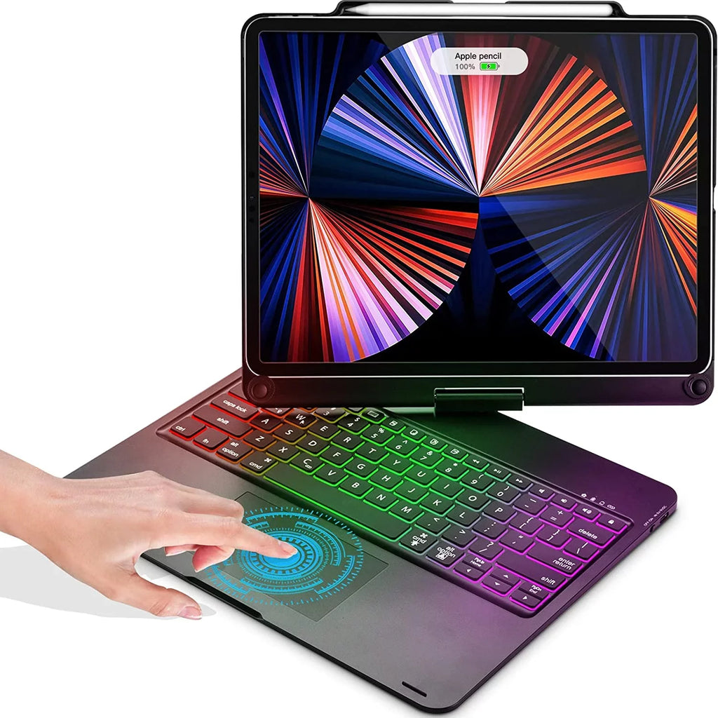 for Rotatable Keyboard iPad 12.9 Backlight Generation Trackpad Black inch Keyboard 5th 3rd Gen 4th Pro Case, 360 Multi-Touch Kvago 2022