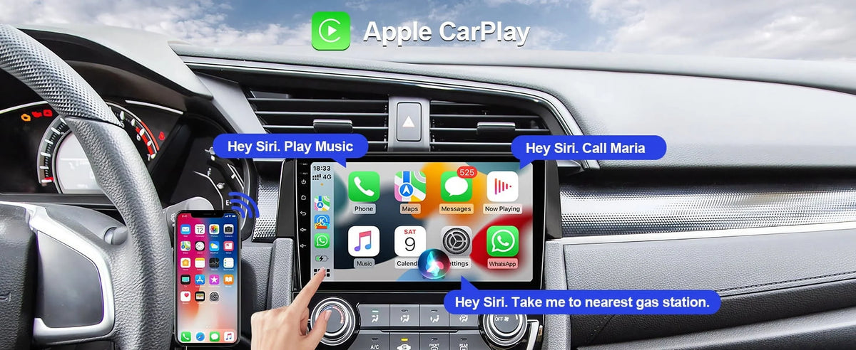 Android Carplay/Android Din Radio with Honda Double Inch 2016-2020 Civic for Wireless Car SWC Built-in Auto Backup Camera 9 6+128G Touchscreen 12 Stereo AUX-in