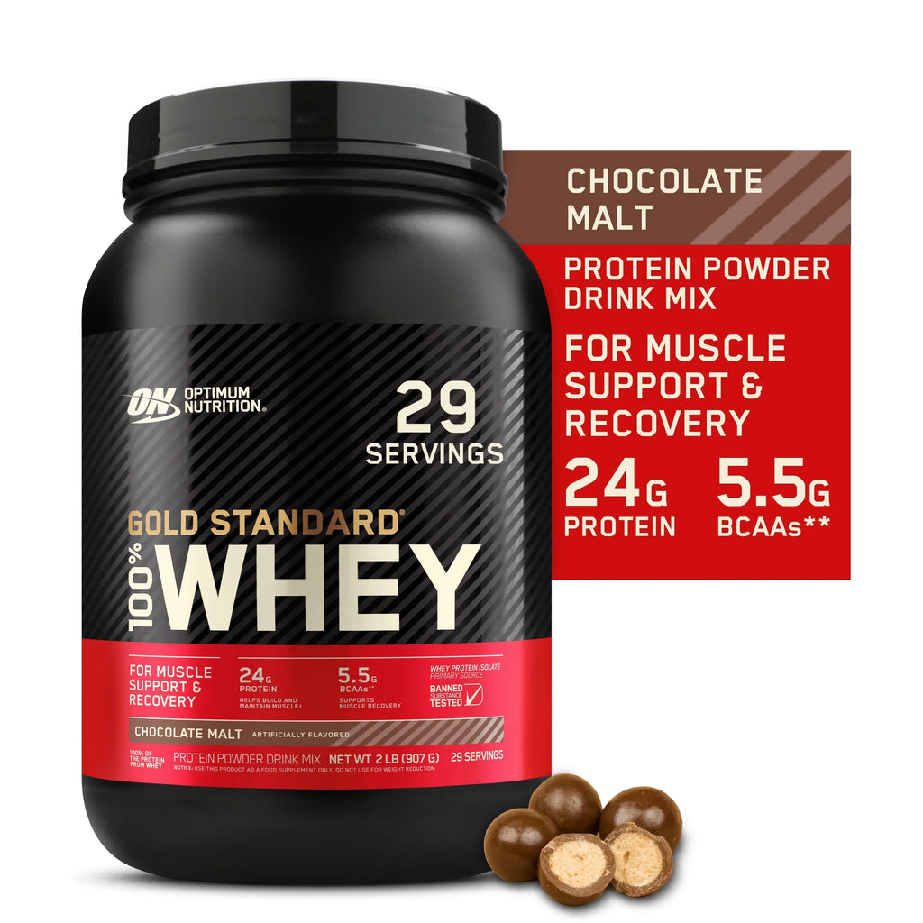 24 Whey Nutrition, Gold 100% Servings Chocolate 2 Powder, Optimum g 29 lb, Malt, Standard Protein Protein,