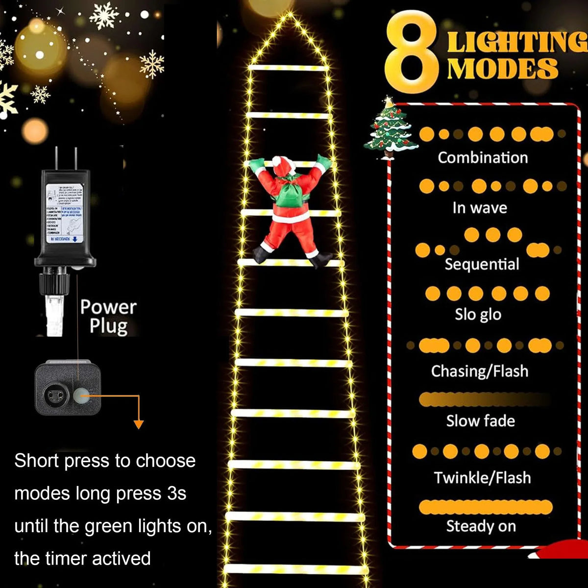 Wall 10.5 with Waterroof Xmas Tree Garden Lights Xmas for Home Christmas Climbling Led Decor Roof ft Outdoor Lights Lava Santa Porch Lights Ladder Claus
