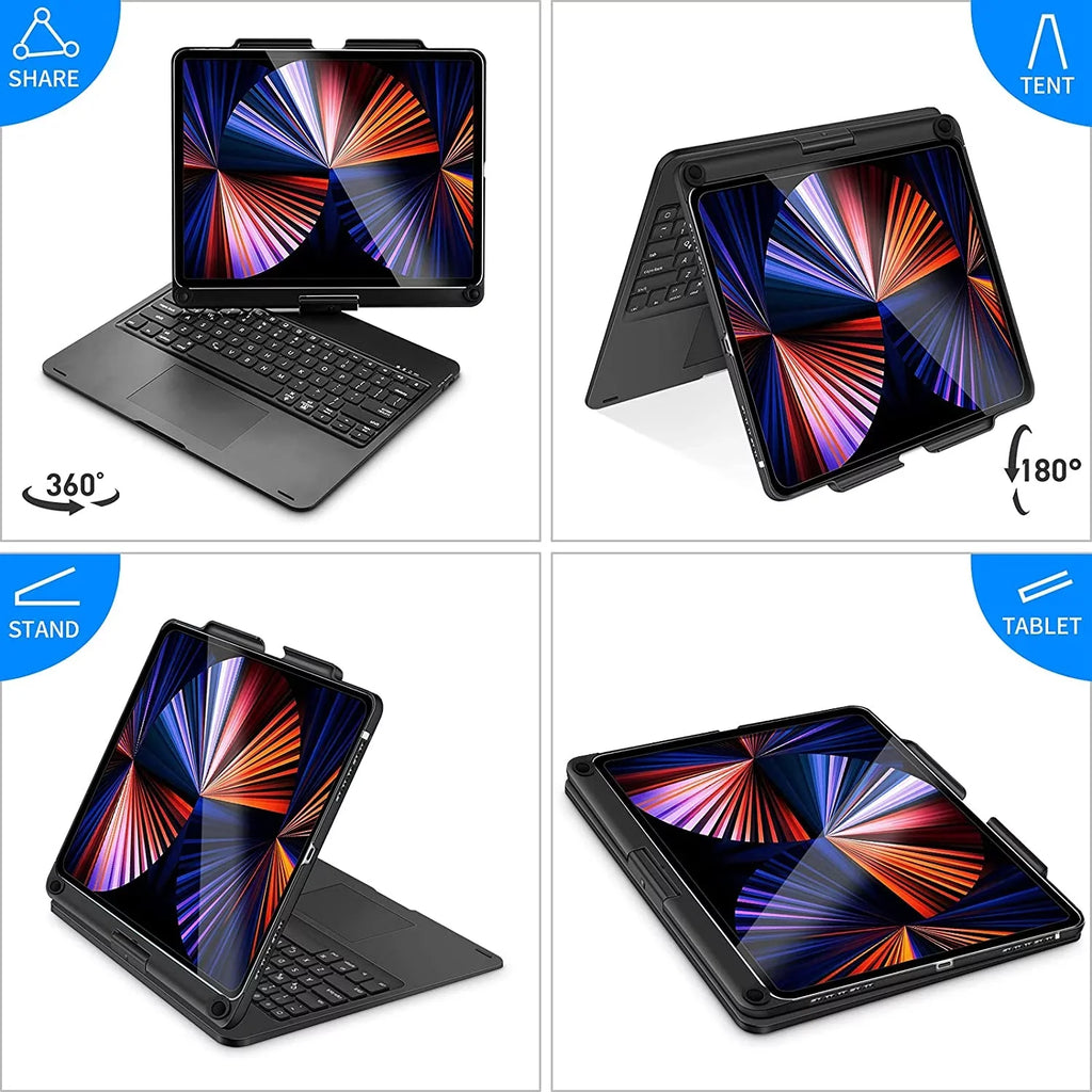 for Rotatable Keyboard iPad 12.9 Backlight Generation Trackpad Black inch Keyboard 5th 3rd Gen 4th Pro Case, 360 Multi-Touch Kvago 2022