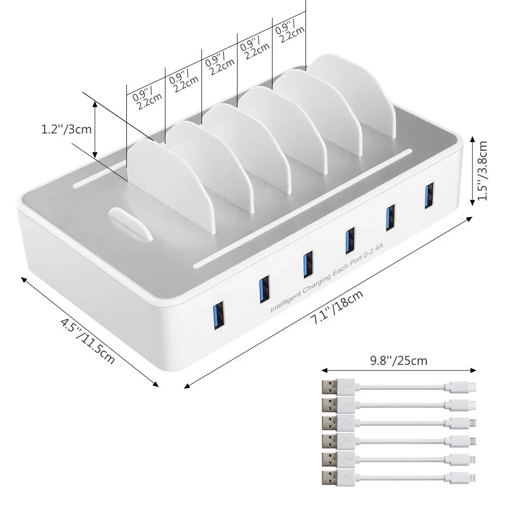 iPhone Organizer Multiple Charging Fast for for Apple, with USB Cell Android 6 Samsung, Dock Phone, Charging Phone Station USB Devices Ports -