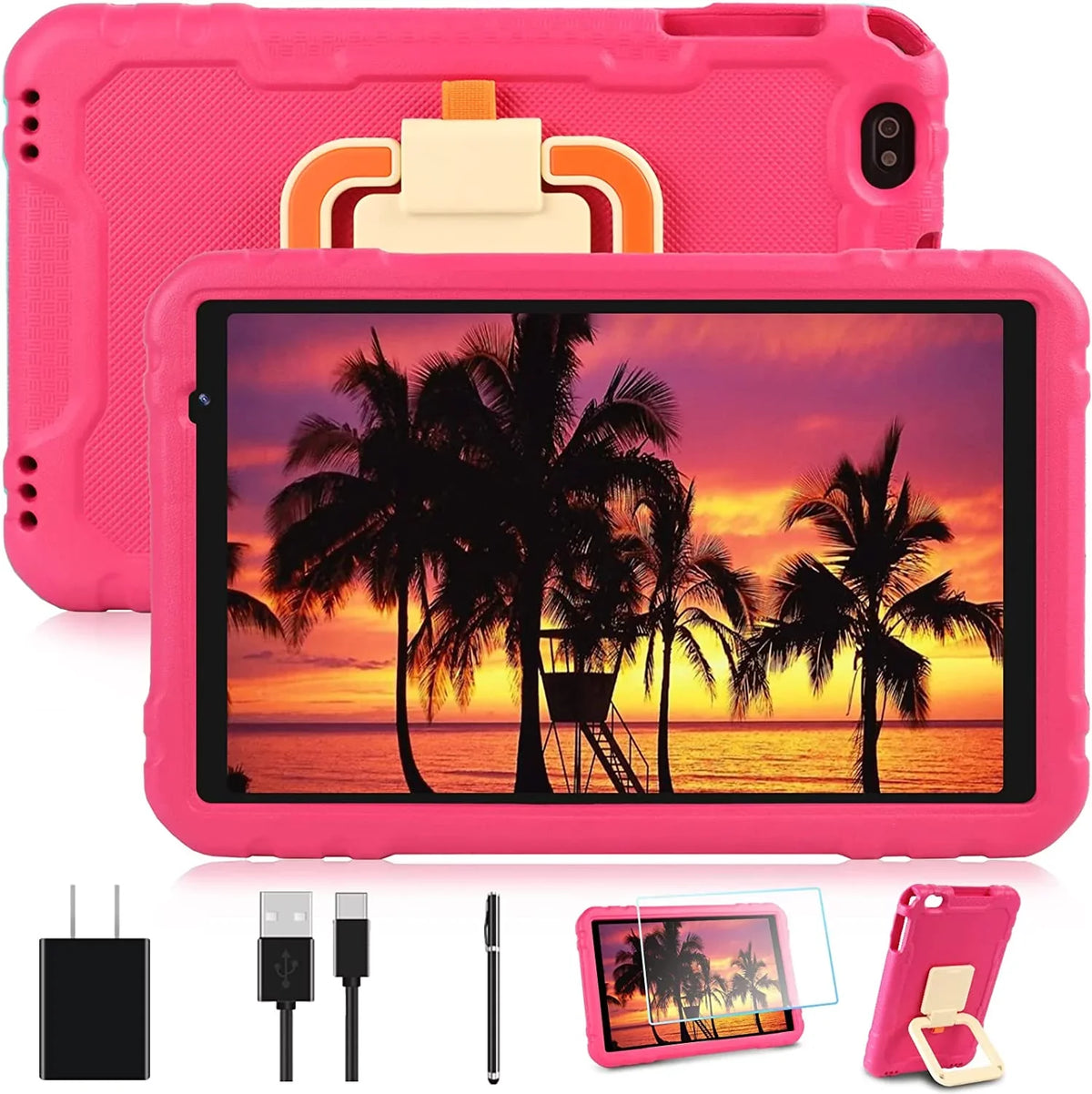 Screen Tablets Split inch Case 4GB Tablet ROM HD Pink Touchscreen Kids IPS 10 RAM Drop-Proof 11 Wifi Android 64GB