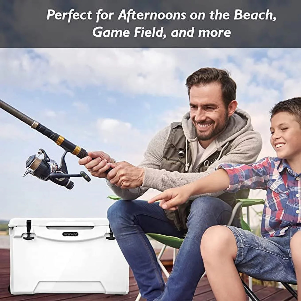 Lightweight Portable (White) Quart W/ Cooler Handles Travel Heavy-Duty Cooler Ice Box 50 SereneLife