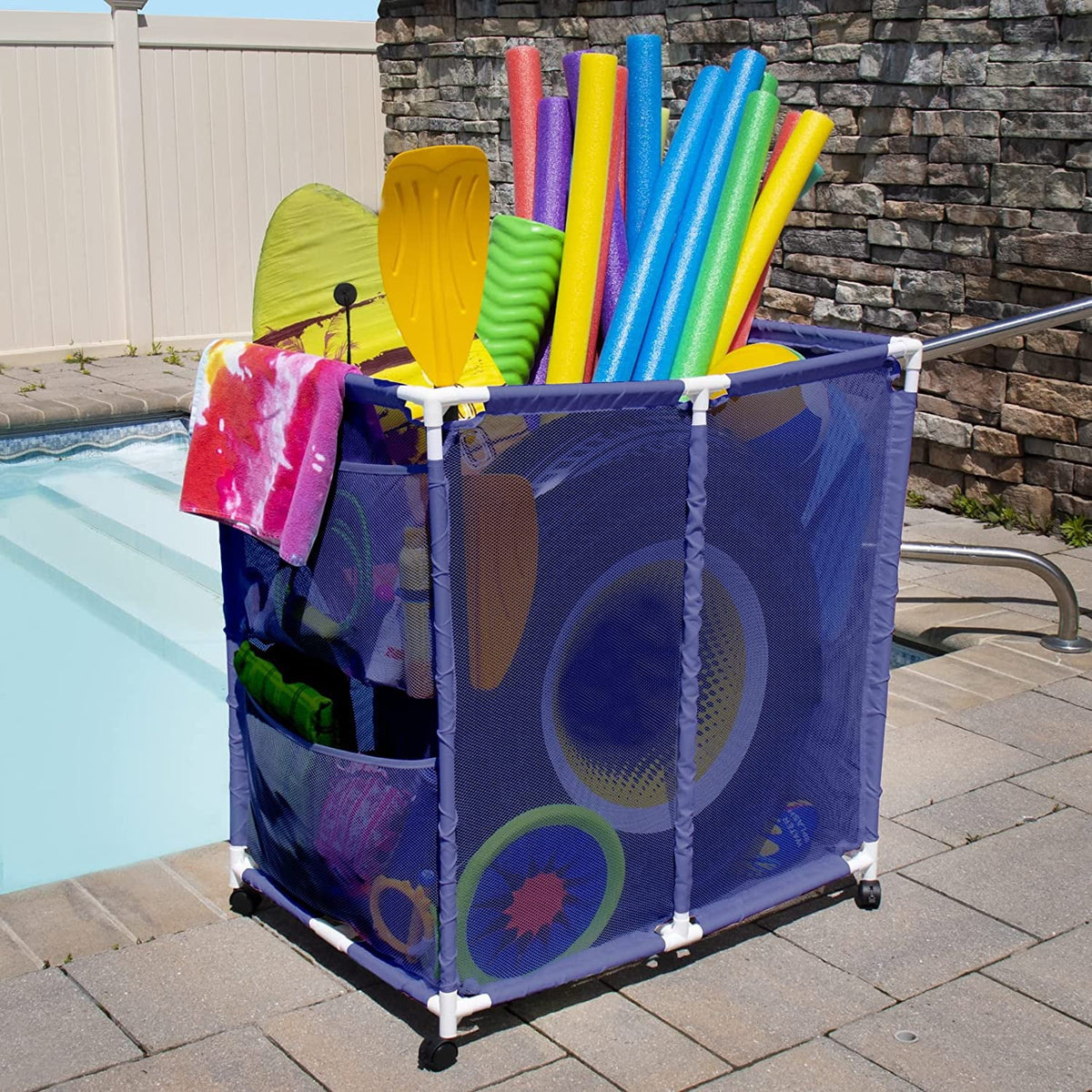 Floats, Blue x L Storage White Essentially Bin, Rolling Pool / Style Toys Yours 25.4" Large, x 37.5" 455102 W Organizer Equipment (35" Balls, H), and Mesh