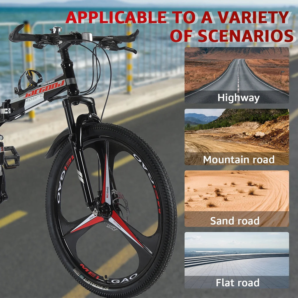 High Adult 26 Inch Foldable JSTUOKE Frame, Speeds MTB Disc Cycling Mountain Men Bicycles Steel Drivetrain Women with Carbon Bikes, Brakes, Double for 24