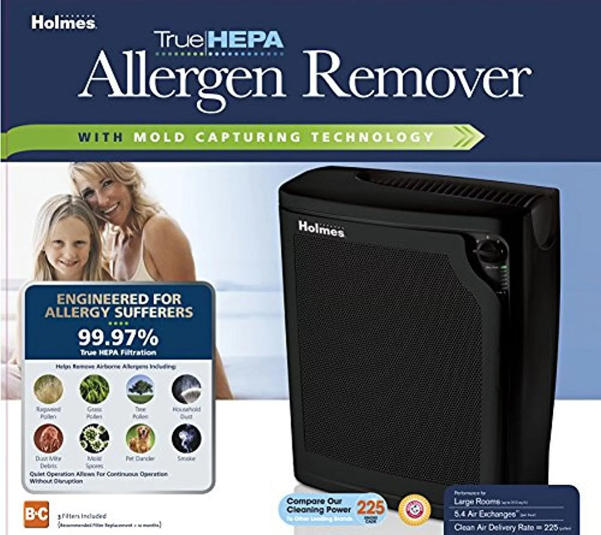 4-Speed HEPA Purifier, Medium, Air Room Large True Holmes Black kzdkc