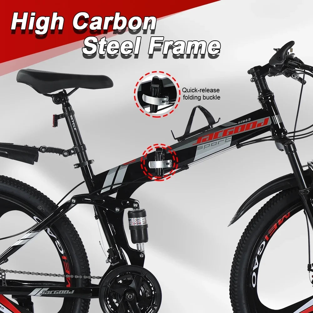 High Adult 26 Inch Foldable JSTUOKE Frame, Speeds MTB Disc Cycling Mountain Men Bicycles Steel Drivetrain Women with Carbon Bikes, Brakes, Double for 24