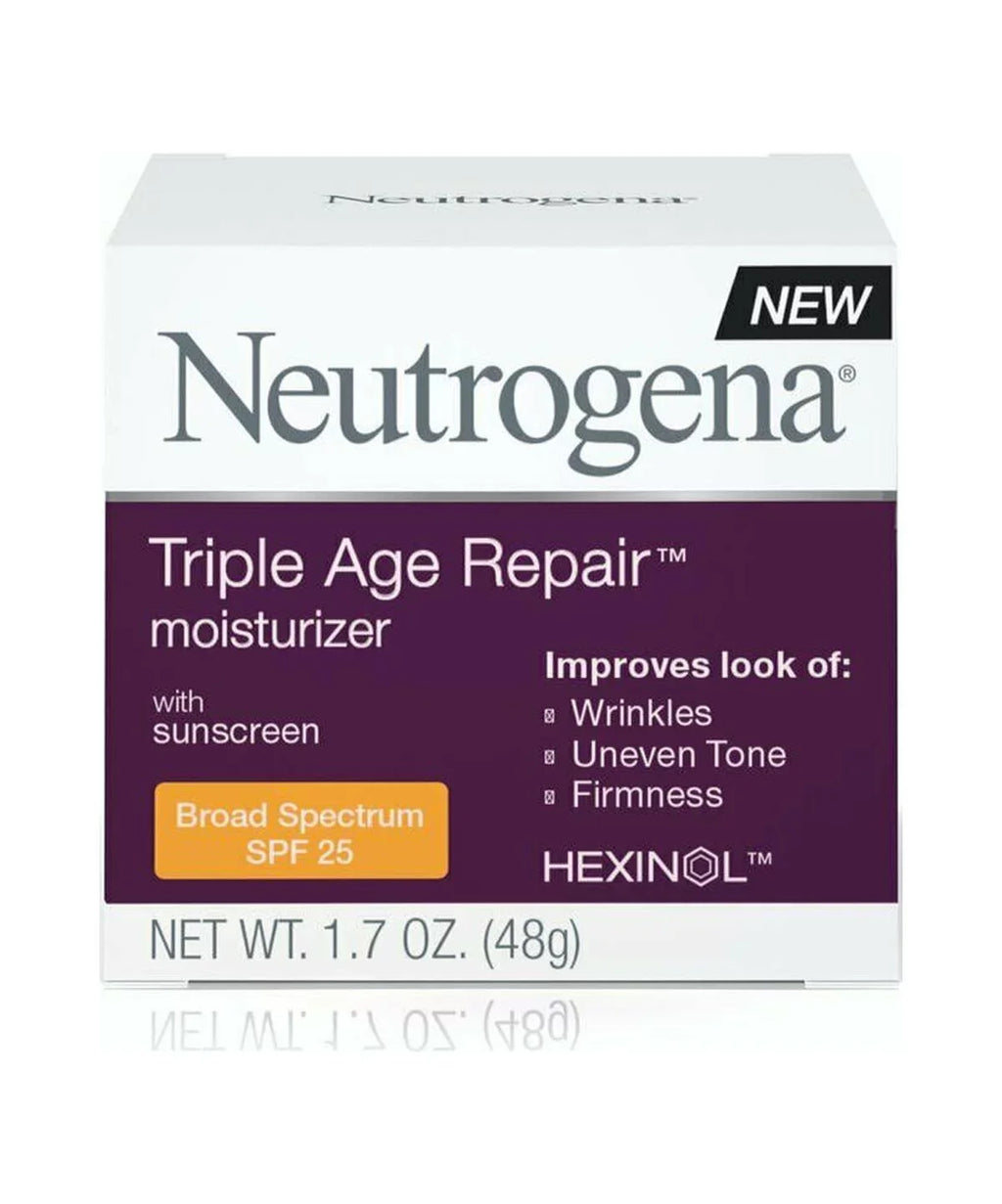 of Sunscreen, Repair Facial SPF Tone, Evens oz Triple 2 Skin Wrinkles, with Firms Moisturizer Age and 25 Vitamin help Pack 1.7 look Anti-Wrinkle C Smooth Daily Neutrogena Skin,