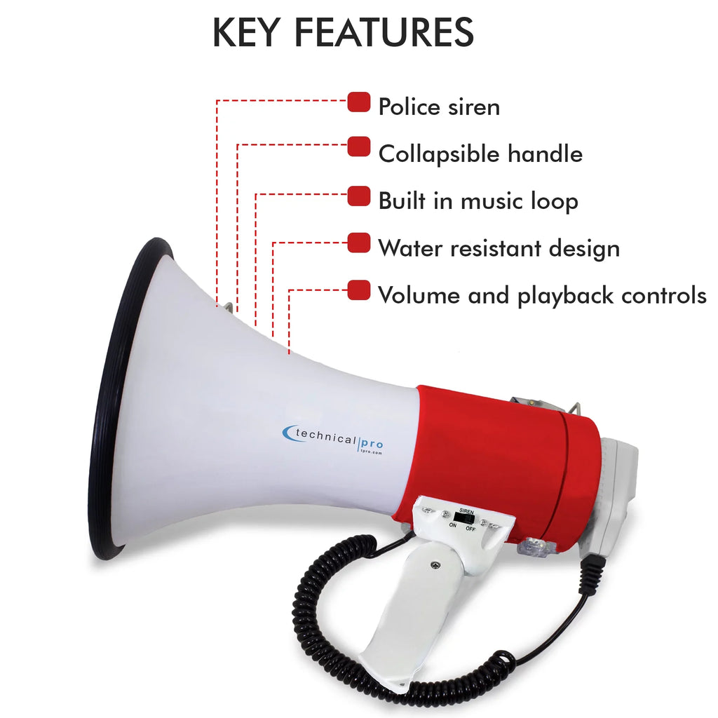 Microphone, Lightweight Detachable - Red Outdoor w/ Pro PA Portable Detachable Strap Bullhorn Speaker Professional Cheer Technical Siren, Voice And for Police 75-Watt leading Megaphone